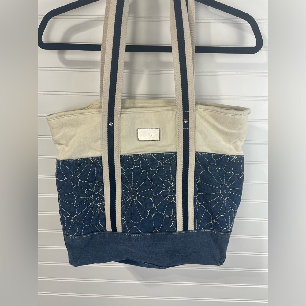 Tommy Hilfiger Blue Embroidered Floral Tote Bag GUC
